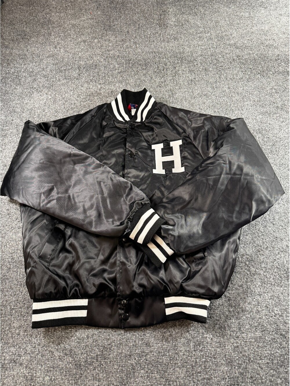 ASW Jackets Men's Size Small Black White Snap Button Bomber Jacket